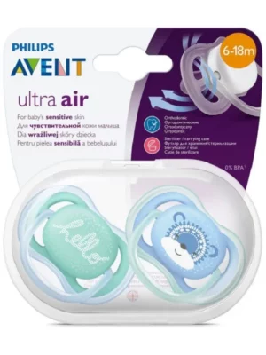 Philips AVENT / Пустышка ultra air SCF342/22 ; SCF344/22, 2 шт., 6-18 мес. с футляром