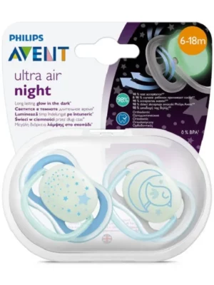 Пустышка силиконовая светящаяся Philips Avent ultra air night SCF376/21 с футляром для стерилизации 6-18 мес, 2 шт