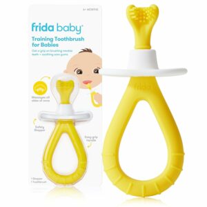 Frida Baby Тренировочная зубная щетка для малышей с мягкими силиконовыми щетинками, желтая