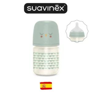 Стеклянная бутылочка для кормления Suavinex FEATHER зеленая 120мл