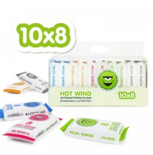 Антибактериальные влажные салфетки Lovular, 10 упаковок по 8 шт.