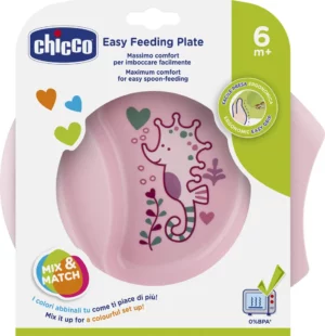 Chicco Easy Feeding bolalar tarelkasi bo‘linma bilan, 6 oy+, pushti