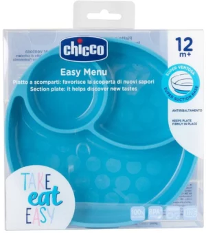 Chicco Easy Menu, silikon tarelka, ko‘k, 12+ oy
