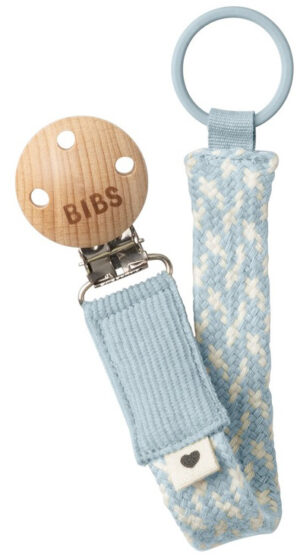 Держатель для пустышки Bibs, натуральный хлопок, FSC дерево, Baby Blue/Ivory