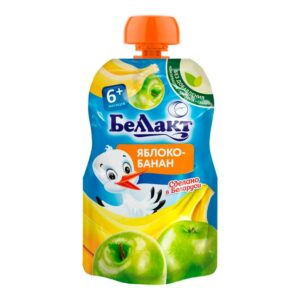Bellakt Olma va banan pyuresi, 90 g – 6 oylik bolalar uchun mevali pyure