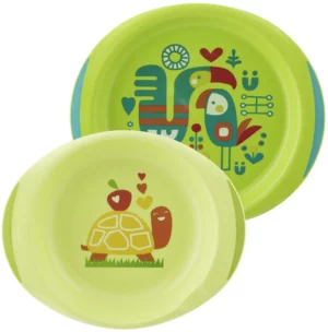 Chicco bolalar tarelkalari to‘plami, 12m+, BPA-free, yashil