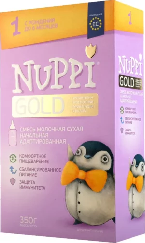 Nuppi Gold 1, yangi tug'ilgan chaqaloqlar uchun quruq sutli aralashma, 350 g (0-6 oy)