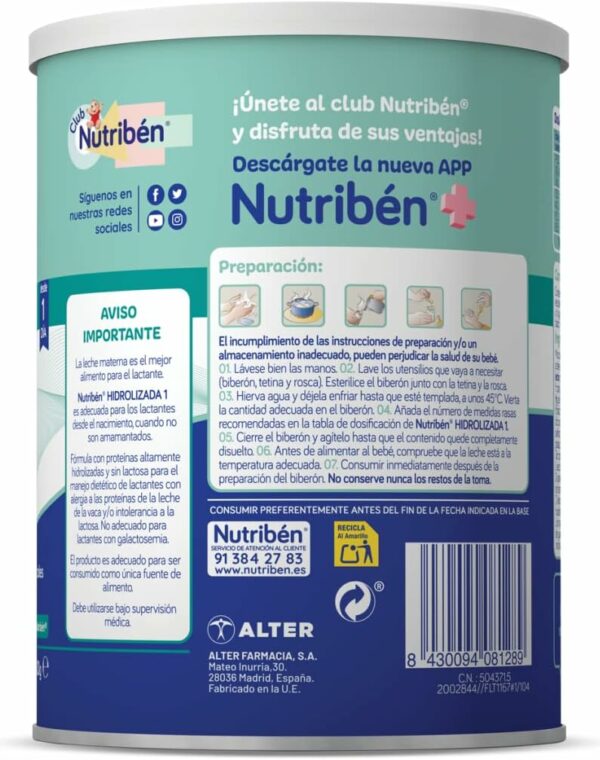 Nutriben Hidrolizada 1, 400 Г, Гидролизованная Смесь Для Младенцев (0-6 Месяцев) — Изображение 2