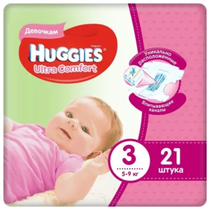 Huggies o`lcham 3, (5-9 kg) Ultra Comfort qizlar uchun, 21 dona