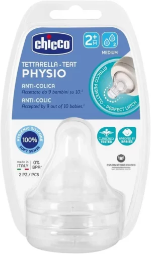 Chicco Physio Anti-Colic silikon so‘rg‘ichi, o‘rta oqim, 2 oylik+