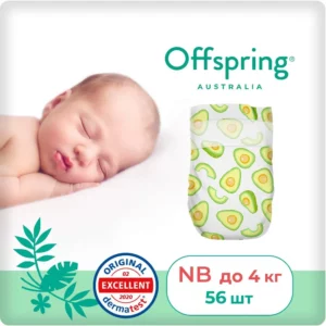 Подгузники Offspring NB (2-4 кг), 56 шт., Авокадо