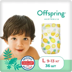 Подгузники Offspring L (9-13 кг), 36 шт., Ананасы