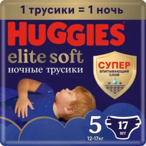 Ночные подгузники-трусики Huggies Elite Soft 5 (12-17 кг), 17 шт.