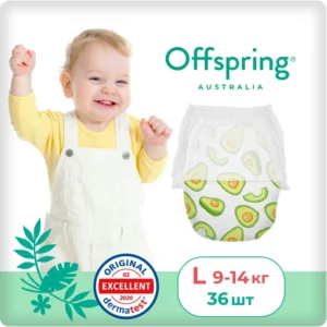 Трусики-подгузники Offspring L (9-14 кг), 36 шт., Авокадо