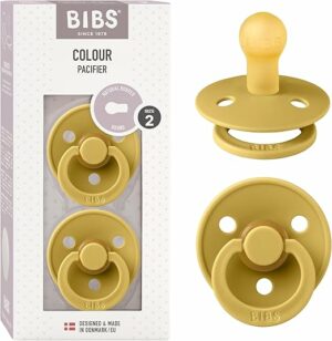 Пустышки BIBS Colour 2 шт., натуральный латекс, 0-6 мес., Mustard