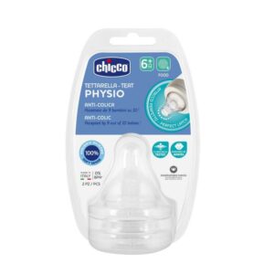Chicco Physio Anti-Colic silikonsimon so‘rg‘ichi quyuq ovqat uchun, 6 oy+, 2 dona, tez oqim