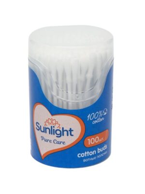 Sunlight paxta tayoqchalari 100 dona, dumaloq quti
