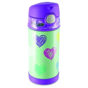 Термос Thermos 355 мл, вакуумный, с сердечками (зеленый/фиолетовый)