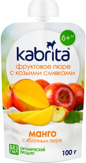 Kabrita® pyuresi, mango va olma va echki sutidan qaymoq bilan, 100 g, 6+ oy