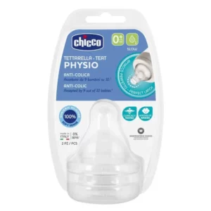 Chicco Physio Anti-Colic silikon so‘rg‘ichi, sekin oqim, 0 oylik+, 2 dona