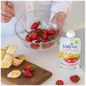 Пюре со вкусом клубники, сливки козьего молока, мягкая упаковка 100 г Kabrita