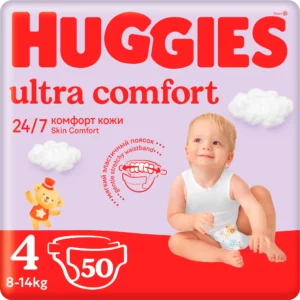 Подгузники Huggies Ultra Comfort 4 (8-14 кг) для девочек, 50 шт – Комфорт и защита 24/7