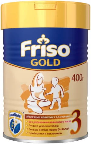Friso Gold 3, 400 g – 12+ oylik bolalar uchun, palma yog‘isiz