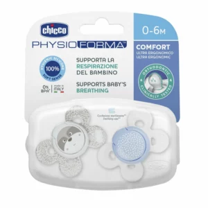Chicco Physio Comfort so‘rg‘ichi 0+ oy, ko‘k/kulrang, silikon, 2 dona