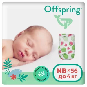 Подгузники Offspring NB (2-4 кг), 56 шт., дизайн Арбузы