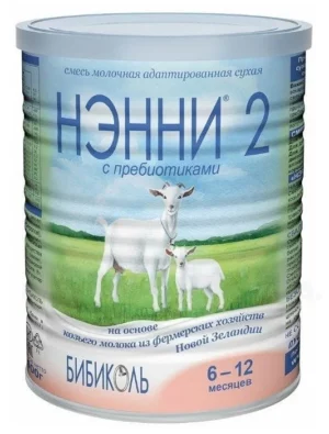NANNI 2 prebiotiklar bilan, quruq sutli aralashma, echki sutidan, 400 g (6+ oy)