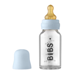 Стеклянная бутылочка BIBS 110 мл, латексная соска, Baby Blue