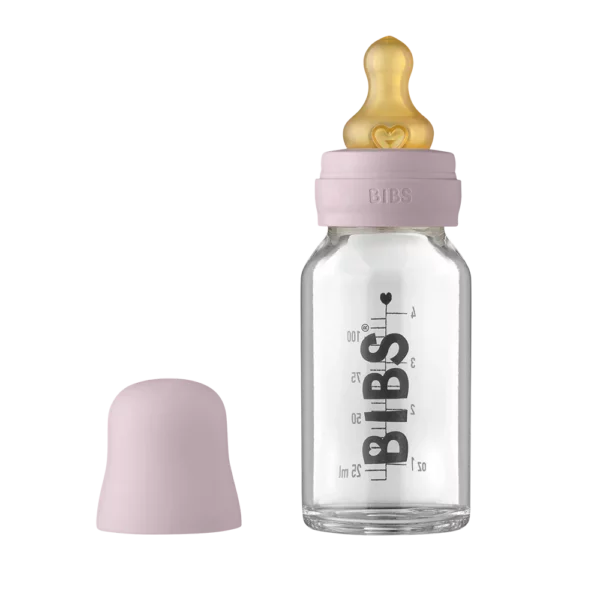 Стеклянная бутылочка BIBS 110 мл, латексная соска, Dusky Lilac