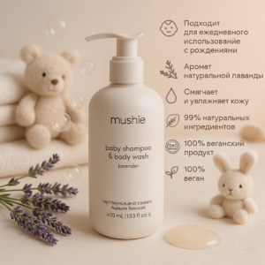 Mushie шампунь и гель для душа Lavender 400 мл, органический, с 0+ мес