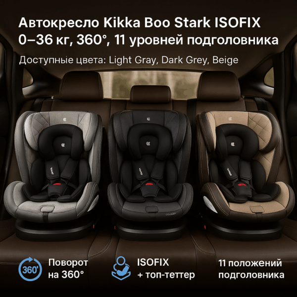Автокресло Kikka Boo Stark Isofix 0–36 Кг, Поворот 360°, 3 Цвета, 11 Уровней Подголовника