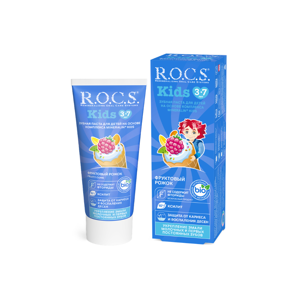 R.O.C.S. Kids Зубная паста Фруктовый рожок 45 г, без фтора, гель, 3–7 лет (R.O.C.S.) 1 R.O.C.S. Kids Зубная паста Фруктовый рожок 45 г, без фтора, гель, 3–7 лет