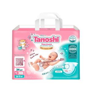 Подгузники Tanoshi NB до 5 кг 34 шт , для новорожденных