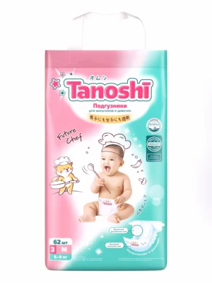 Подгузники Tanoshi M 5–9 кг 62 шт  — мягкие, удобные, японское качество