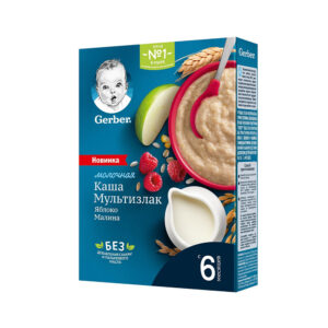Gerber мультизлаковая молочная каша с яблоком и малиной, 180 г, 6+ мес