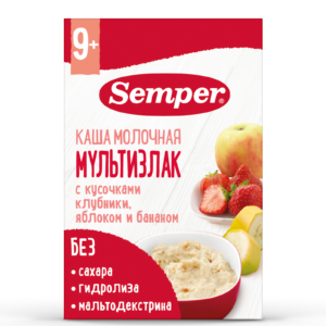Каша Semper молочная мультизлак клубника яблоко банан 9м+ 180