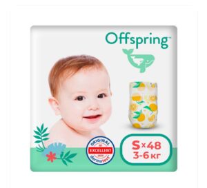 Подгузники Offspring S 3-6 кг, 48 шт, расцветка Апельсины