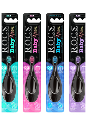 Зубная щётка R.O.C.S. Baby NEON, 0–3 года, мягкая