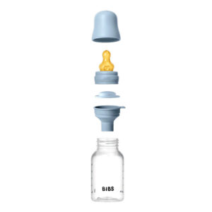 Бутылочка BIBS круглая латексная, 150 мл, медленный поток, цвет Baby Blue