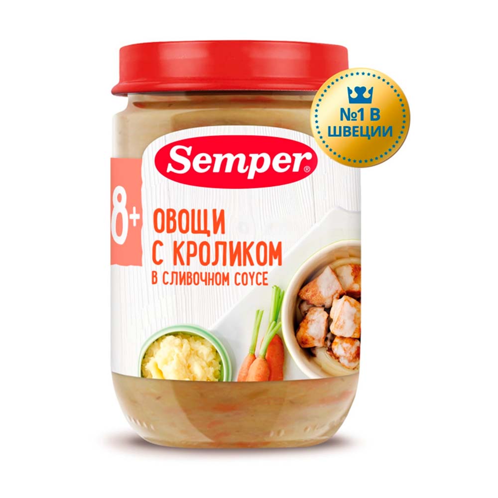 Пюре Semper кролик с овощами в сливочном соусе, 190 г, от 8 месяцев (Semper) 1 Пюре Semper кролик с овощами в сливочном соусе, 190 г, от 8 месяцев