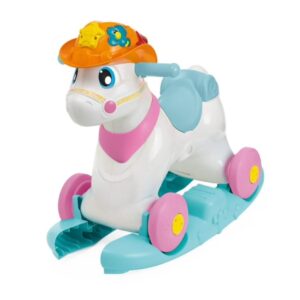 Chicco Miss Baby Rodeo & Friends 3в1 — лошадка с музыкой, качанием и катанием, 12м+
