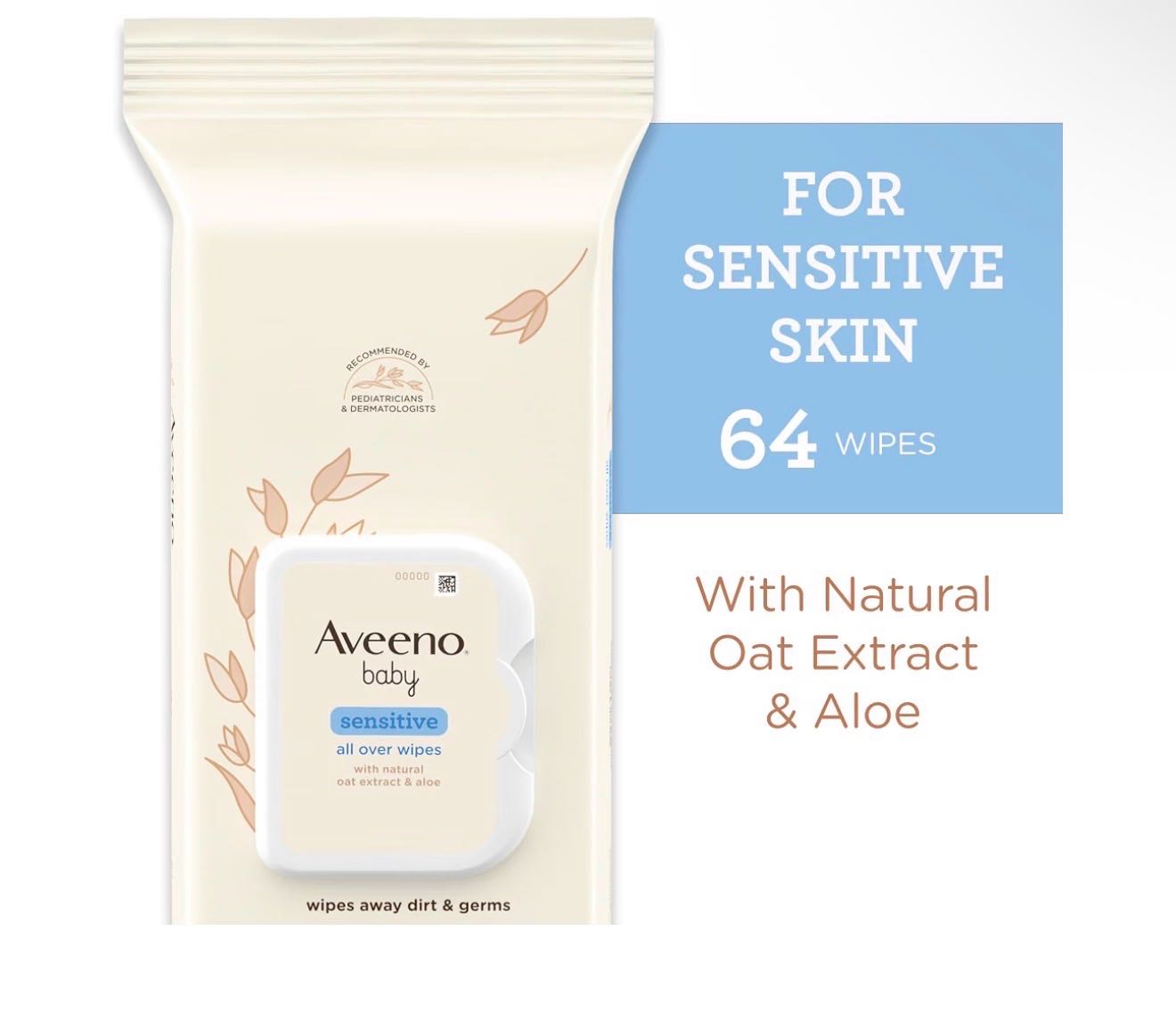 Влажные салфетки без отдушки Aveeno Baby Sensitive All Over, 64 шт (Aveeno) 1 Влажные салфетки без отдушки Aveeno Baby Sensitive All Over, 64 шт