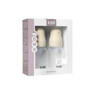 BIBS Round butilkalar to'plami, 150 ml, 2 dona, lateks soska Slow Flow, Ivory