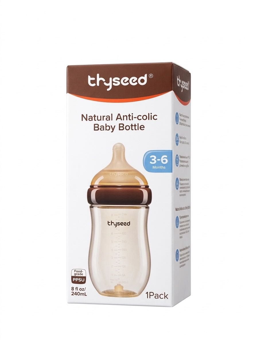 Антиколиковая бутылочка Thyseed Natural Anti-colic из PPSU, 160/240 мл, 0–6 мес (Thyseed) 4 Антиколиковая бутылочка Thyseed Natural Anti-colic из PPSU, 160/240 мл, 0–6 мес — изображение 4