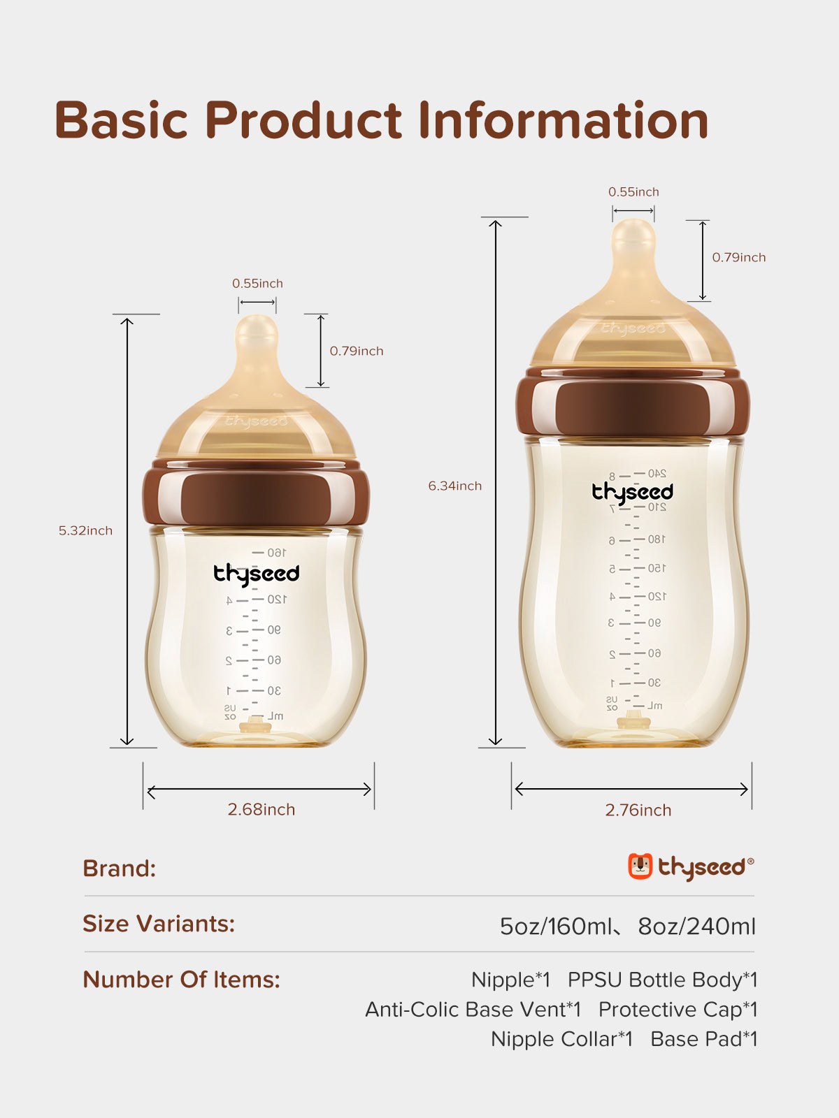 Антиколиковая бутылочка Thyseed Natural Anti-colic из PPSU, 160/240 мл, 0–6 мес (Thyseed) 9 Антиколиковая бутылочка Thyseed Natural Anti-colic из PPSU, 160/240 мл, 0–6 мес — изображение 9