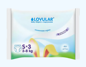 Lovular Quyosh seriyasi podguznik, S o'lcham (3–8 kg), 3 donali kichik qadoq