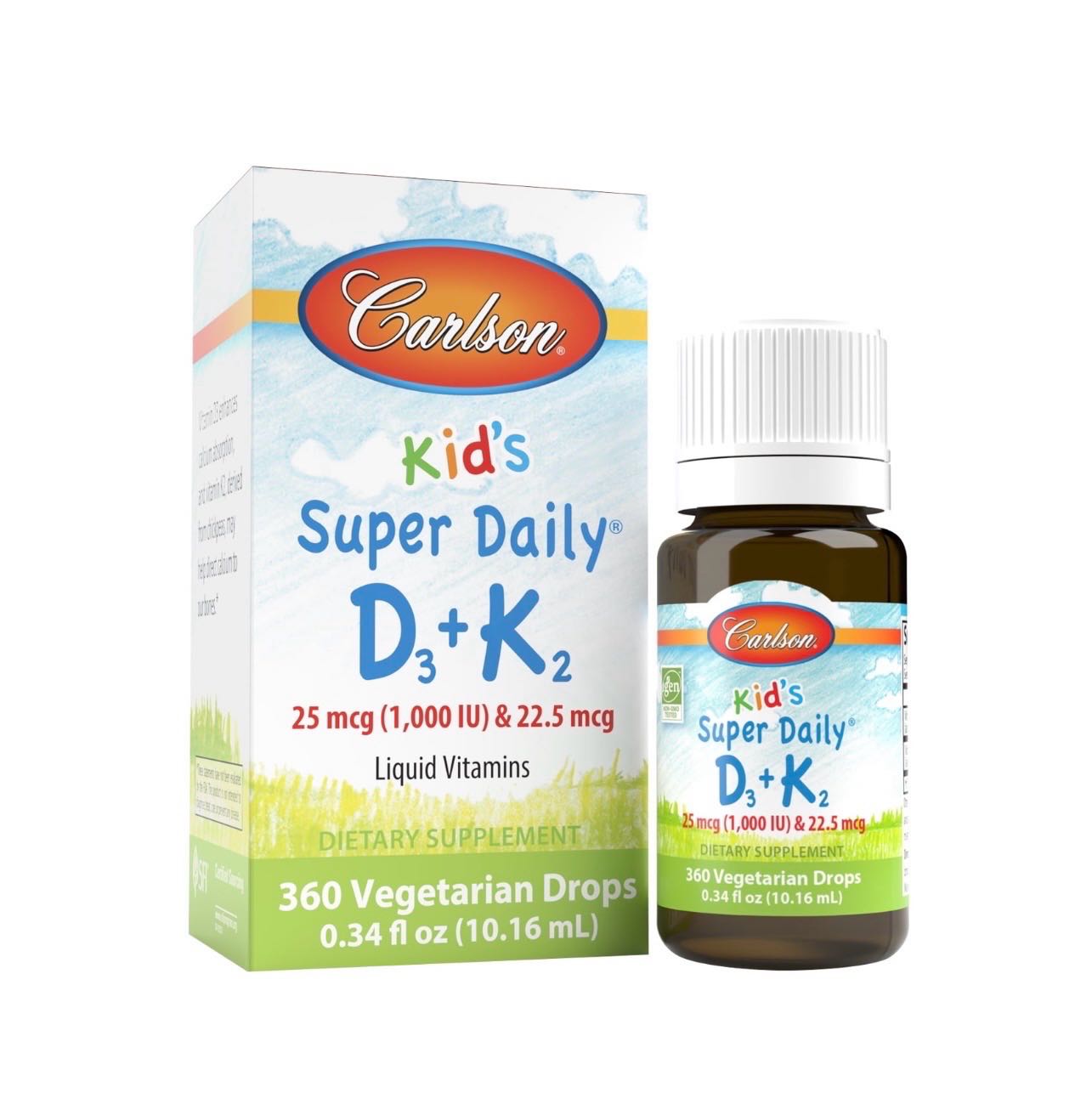 Капли D3 и K2 Carlson Kid's Super Daily, 10,16 мл, от 4 лет (Carlson) 1 Капли Carlson Kid's Super Daily D3+K2, флакон 10,16 мл